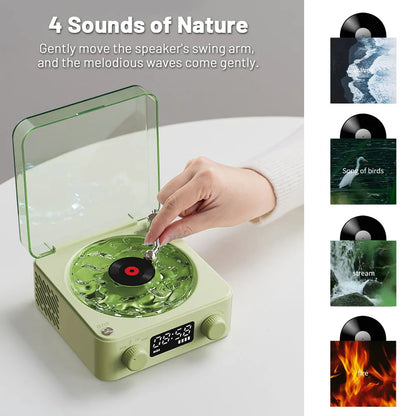 Retro Turntable Speaker with Bluetooth 5.0 & RGB Projection Lamp – Vinyl Record Player Stereo Sound