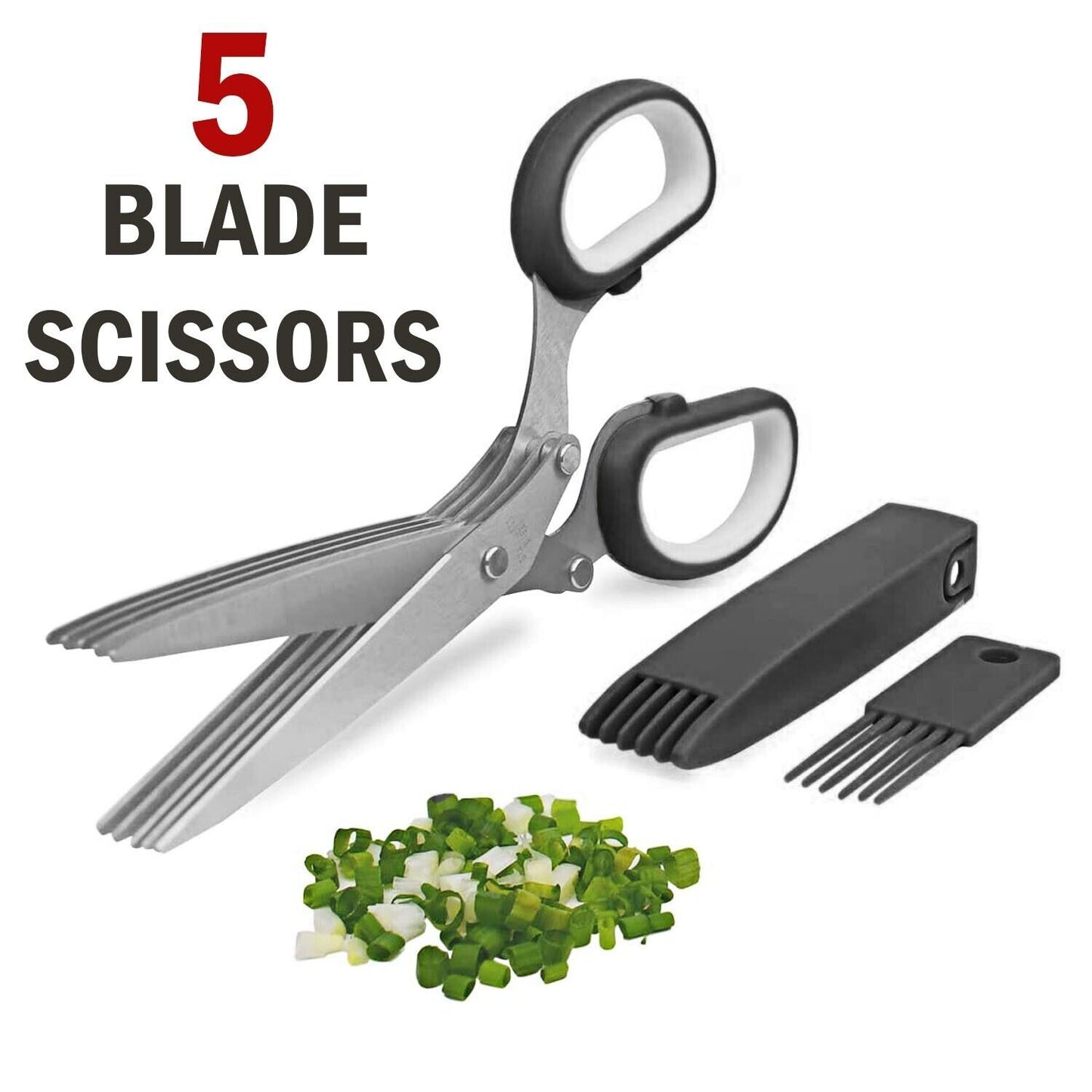 Herb Scissors Set With 5 Blades And Cover - Multipurpose Kitchen Shear