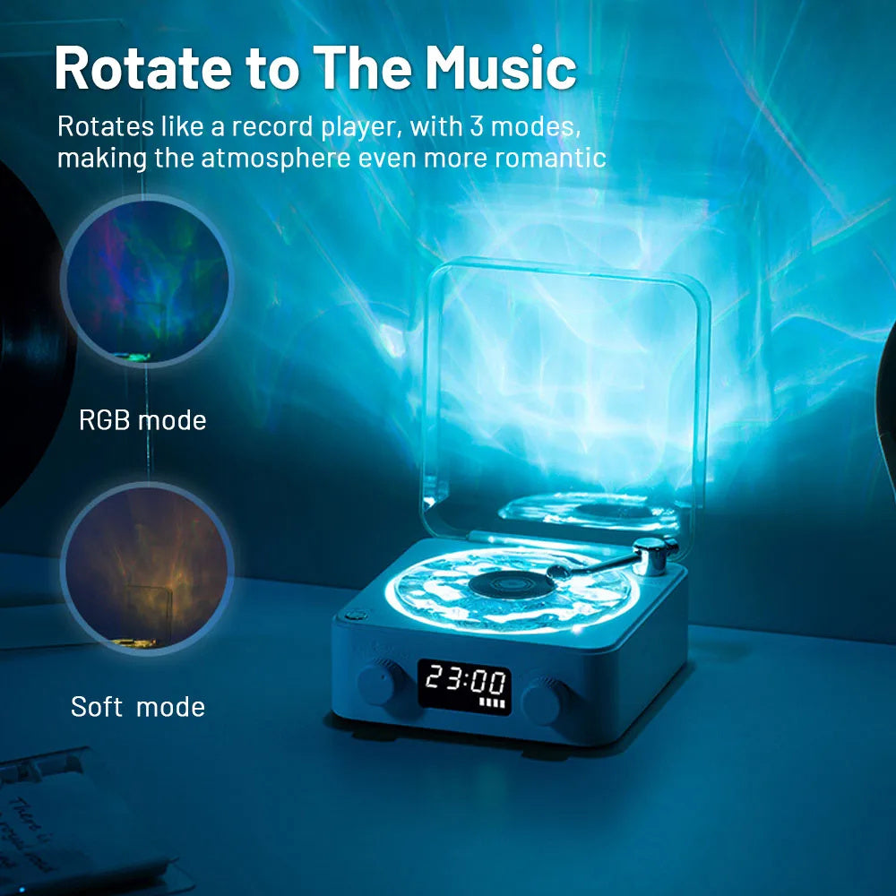 Retro Turntable Speaker with Bluetooth 5.0 & RGB Projection Lamp – Vinyl Record Player Stereo Sound