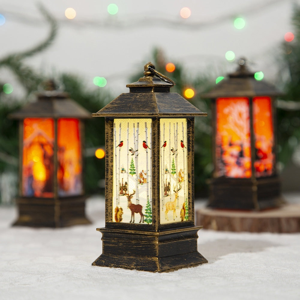 Christmas Portable Oil Lamp Santa Claus LED Night Lights Battery Powered Indoor Outdoor Hanging Lanterns Festive Party Decoration