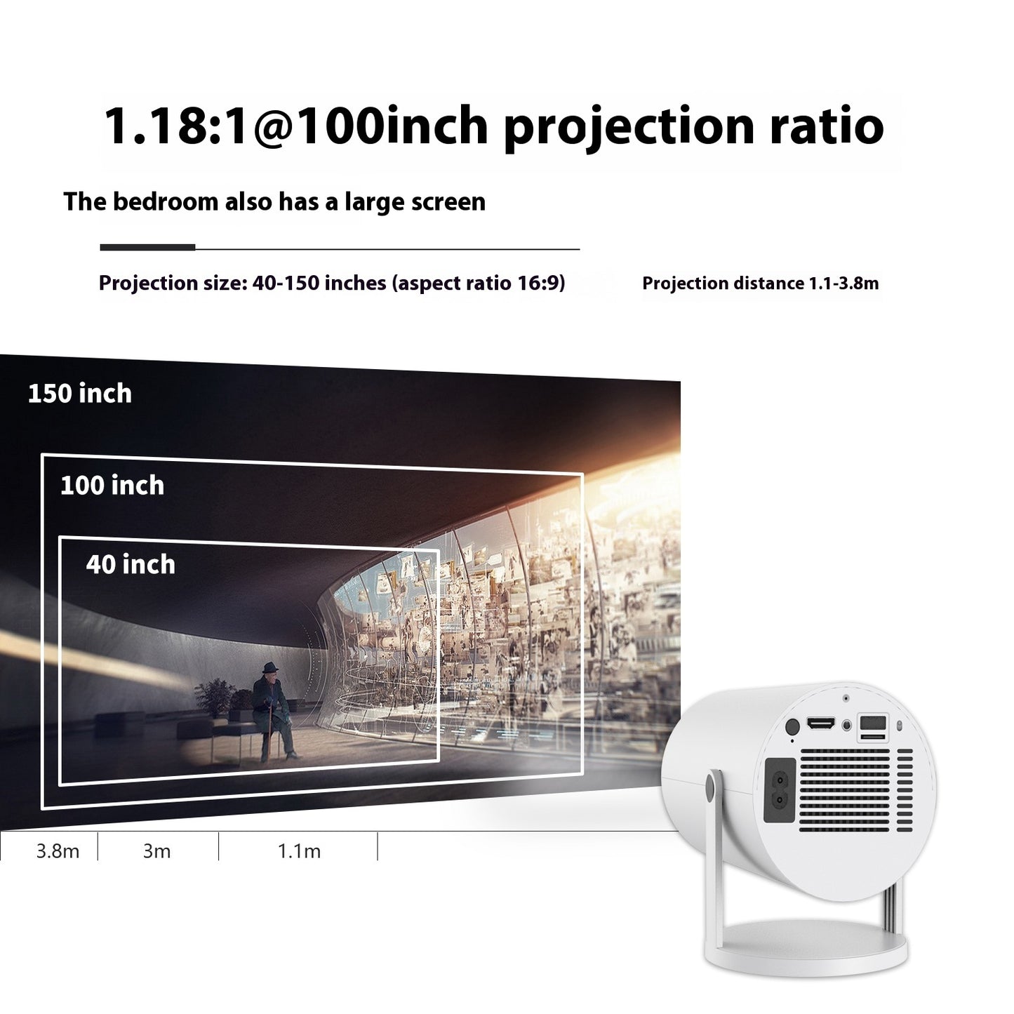 Portable 180° Home Projector with Auto Focus - Compact & Perfect for Home Entertainment